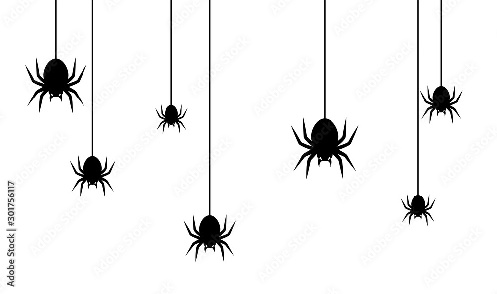 Spiders for decoration and covering on the transparent background. Creepy background for Halloween.