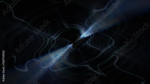 String theory concept with twisting strands of light - 3D rendering