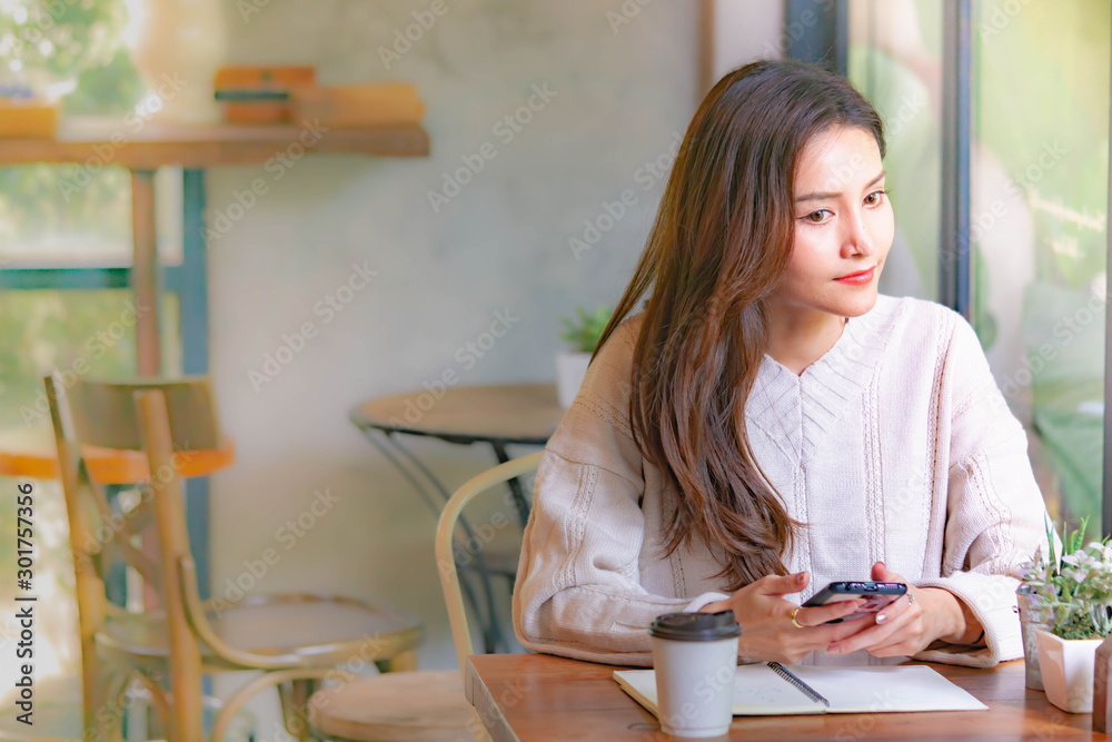 portrait of asian beautiful in coffee cafe portrait of asian beautiful in coffee cafe