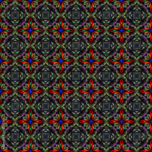 Pattern mandala kaleidoscope Abstract geometric colorful seamless background . Cross repeated squares and blocks background.