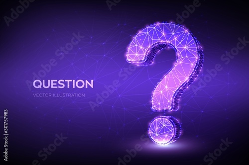 Question mark. Low poly abstract Question sign. Ask symbol. Help support, faq problem symbol, think education concept, confusion search illustration or background. 3D polygonal vector illustration.