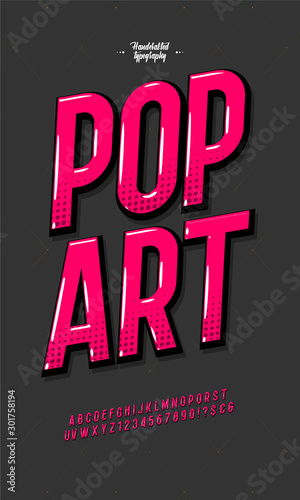 Slanted 'Pop Art' Vintage 3D Sans Serif Font. Colorful Alphabet. Retro Typography. Framed Outlined Typeface. Vector Illustration.
