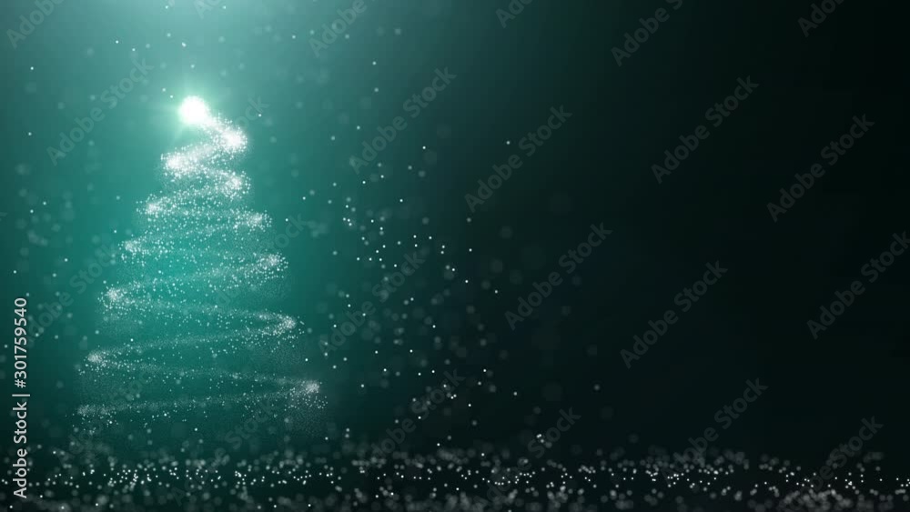 Copy space motion Christmas tree for cold winter new year santa festival decorate celebrate with black background overlay and luxury gold, green theme with white shine star and snow, snowflake flare