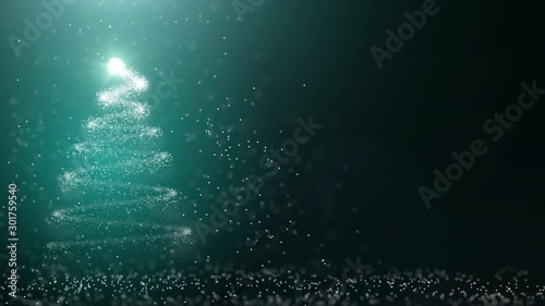 Copy space motion Christmas tree for cold winter new year santa festival decorate celebrate with black background overlay and luxury gold, green theme with white shine star and snow, snowflake flare