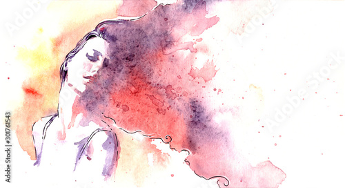 Beautiful woman face. watercolor illustration