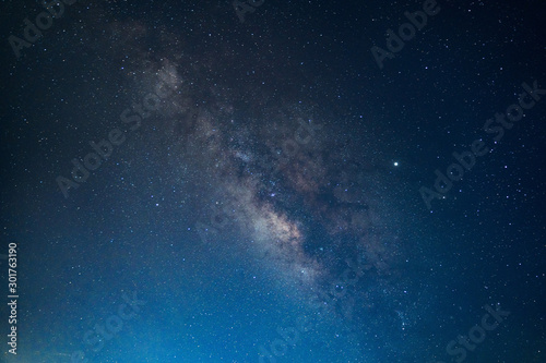 Milky Way Galaxy  Long exposure photograph  with grain.The Panorama view Milky Way is the galaxy that contains our Solar System
