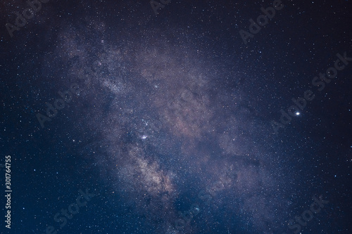 Milky Way Galaxy  Long exposure photograph  with grain.The Panorama view Milky Way is the galaxy that contains our Solar System