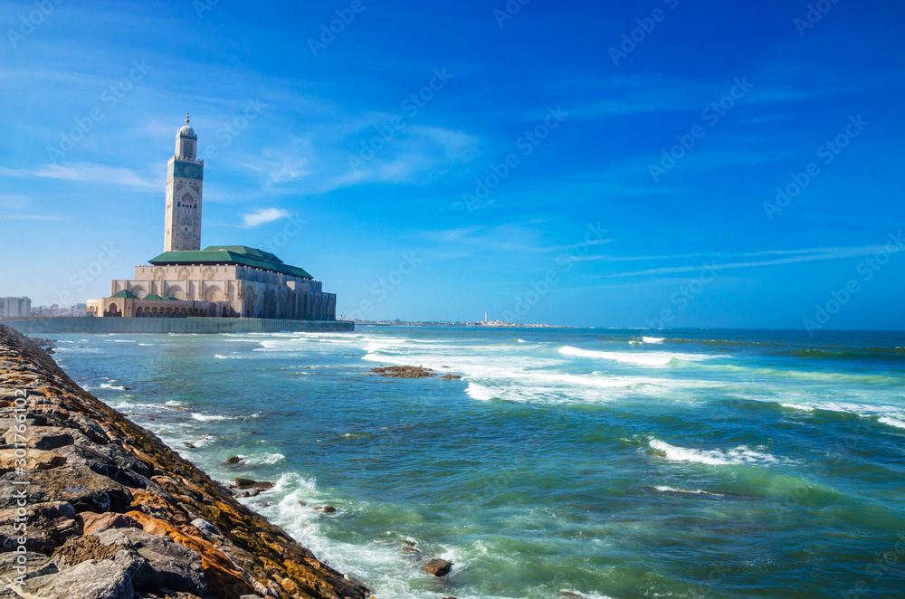 Hassan II Mosque in Casablanca.   The largest mosque in Morocco.