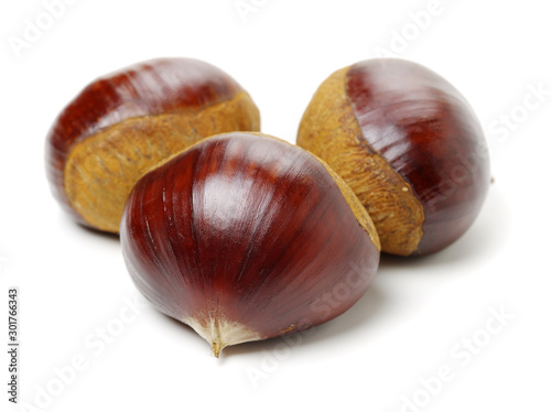 Fresh chestnuts on white background photo