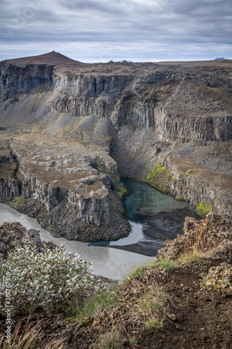 Havragilsfoss waterfall near Dettifoss in the deep canyon of Joekulsa a Fjoellum River in the Highland of northern Iceland