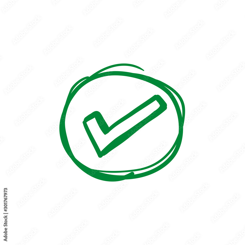 green circle Check mark icon with hand drawn doodle style vector green circle Check mark icon with hand drawn doodle style vector