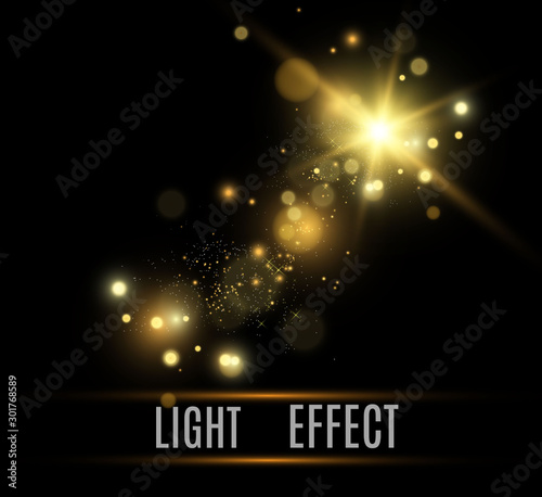 Vector Gold Sparkles, magic, bright light effect on a transparent background. Gold dust.