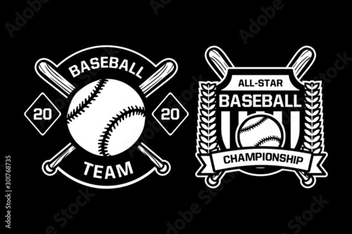 baseball team championship badge logo emblem template collection black and white