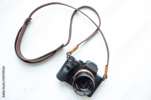 Genuine leather camera strap handmade with mirrorless camera