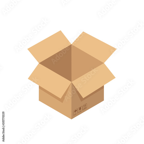 Open cardboard box. Flat vector illustration isolated.