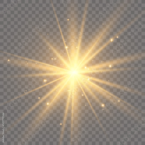 Special lens flash, light effect. The flash flashes rays and searchlight. illust.White glowing light. Beautiful star Light from the rays. The sun is backlit. Bright beautiful star. Sunlight. Glare