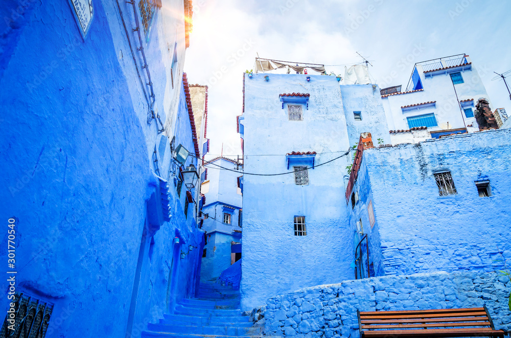 Beautiful street of blue medina in city Chefchaouen, Morocco, Africa. Beautiful street of blue medina in city Chefchaouen, Morocco, Africa.