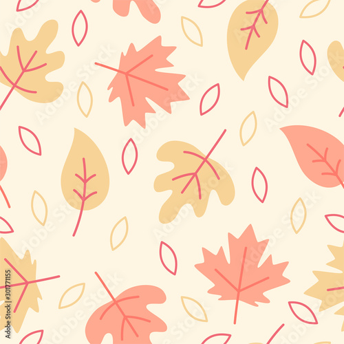 Fall autumn maple leafs thanksgiving abstract seamless pattern pumpkin background texture