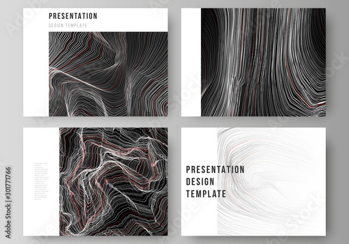 The minimalistic abstract vector illustration of the editable layout of the presentation slides design business templates. 3D grid surface, wavy vector background with ripple effect.