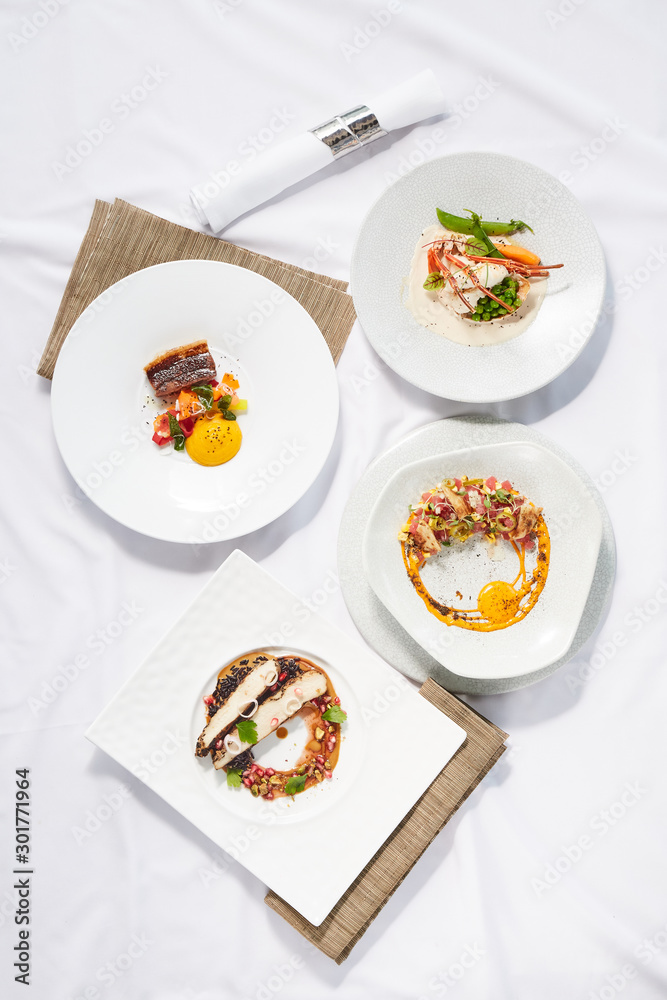 Beautiful and tasty food on a plate, exquisite dish, creative restaurant meal concept. Beautiful and tasty food on a plate, exquisite dish, creative restaurant meal concept.