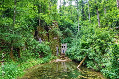 The garden of Snežnik Castle, a 13th-century castle in the Lož Valley near the settlement of Kozarišče in the municipality of Loška in Slovenia photo