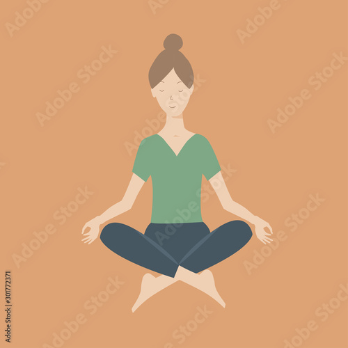 Yoga girl in calm tranquil pose, quiet earth natural colors