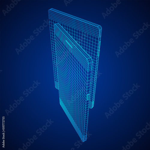 Smartphone mobile touch screen display. Polygonal geometric design connected lines. Wireframe low poly mesh vector illustration.
