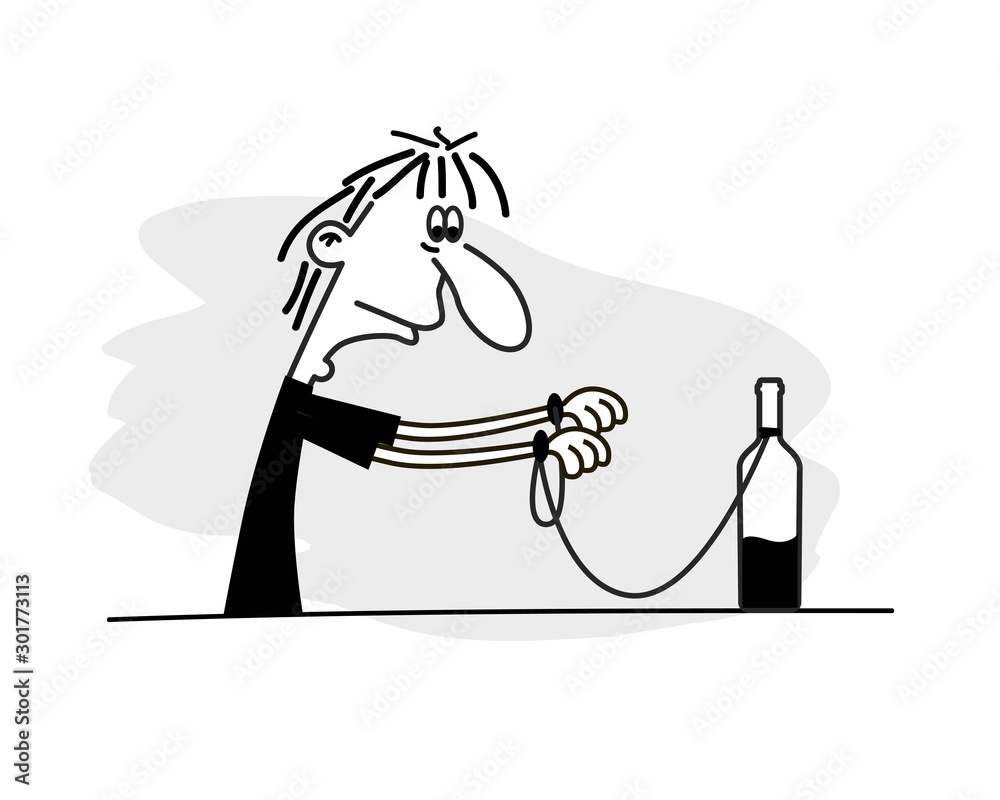 Fototapeta premium Man with wine. Drunkard. Hand drawn vector illustration.