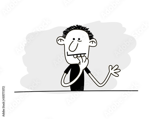 Man biting his fingers. Funny vector.