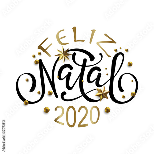 Feliz Natal - Merry Christmas in Brazilian Portuguese greeting card with typographic design Lettering