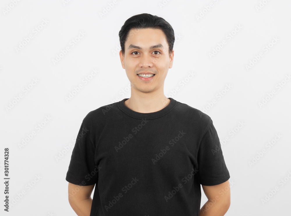 Young handsome asian man smiling with braces and looking at camera isolated on white background. Young handsome asian man smiling with braces and looking at camera isolated on white background.