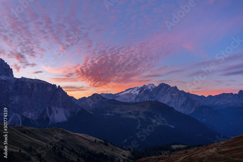 landscape scenic viewpoint at Passo Sella   Dolomite Alps  Italy