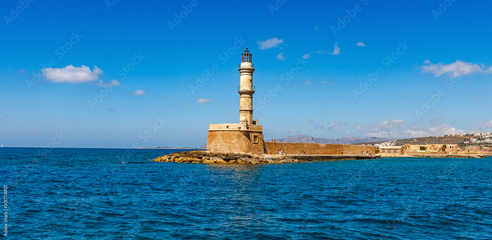 Old Venetian lighthouse in Chania on the island of Crete, Greece