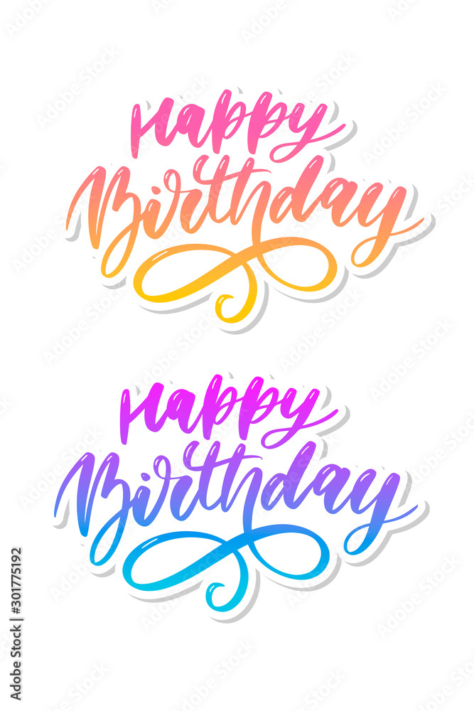 Happy Birthday lettering calligraphy brush gradient sticker vector