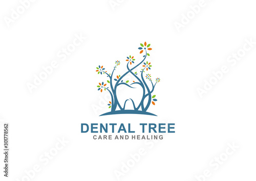 Logo design of a combination of natural trees and teeth  