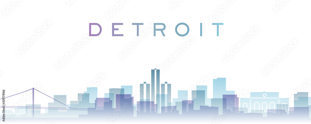 Naklejka Detroit Transparent Layers Gradient Landmarks Skyline