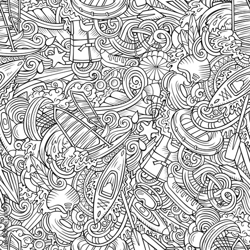 Cartoon cute doodles hand drawn water extreme sports seamless pattern.