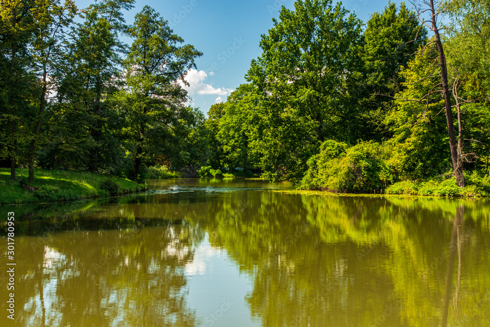 Park next to the baroque castle in Pszczyna, Poland