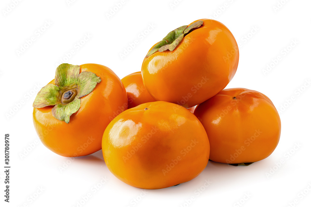 fresh ripe persimmons isolated on white background. fresh ripe persimmons isolated on white background.