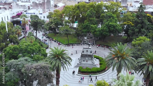 Monument Plaza San Martin square (Cordoba, Argentina) aerial view, drone footage
