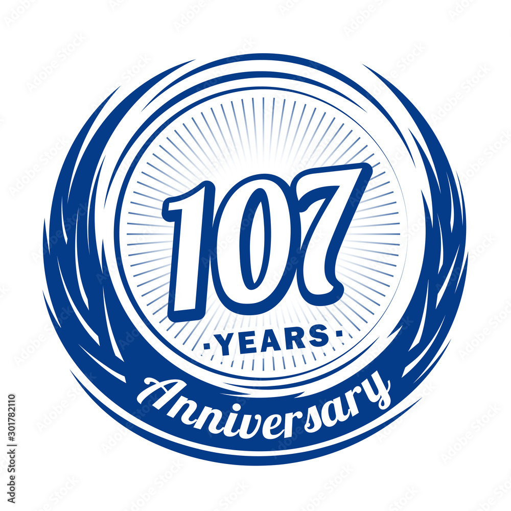 One hundred and seven years anniversary celebration logotype. 107th anniversary logo. Vector and illustration.