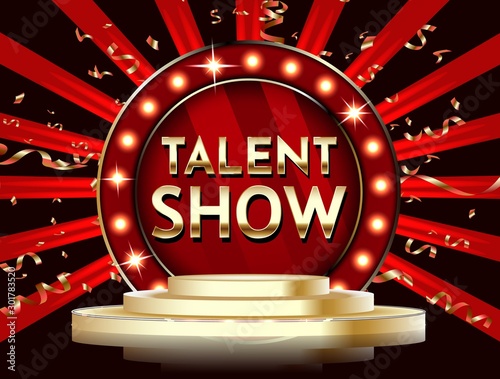 Talent show banner, poster, gold lettering advertisement or invitation, event
