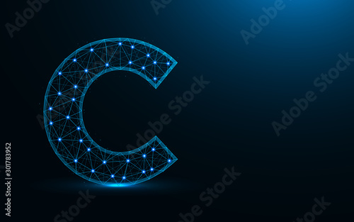 Wallpaper Mural Letter C low poly design, alphabet abstract geometric image, font wireframe mesh polygonal vector illustration made from points and lines on dark blue background Torontodigital.ca