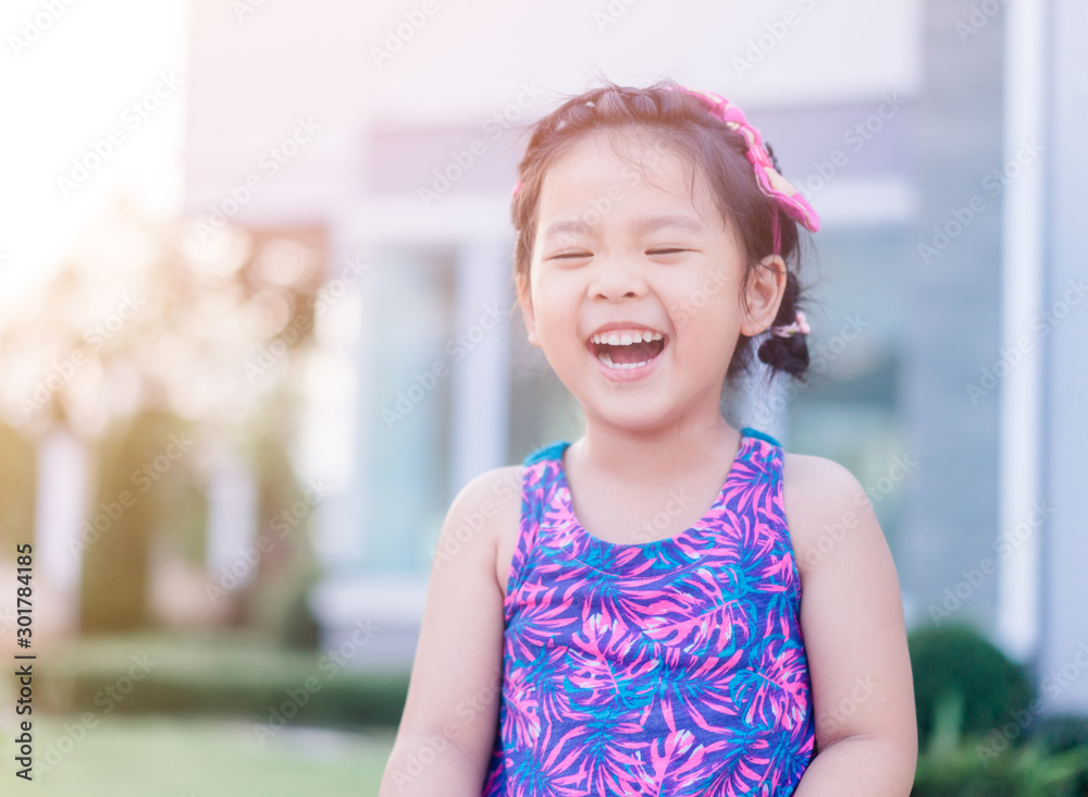 Blind little girl smile.Little girl close eyes.Blind person. Stock ...