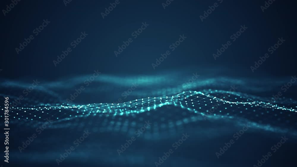  Technology digital wave background concept.Beautiful motion waving dots texture with glowing defocused particles. Cyber or technology background.