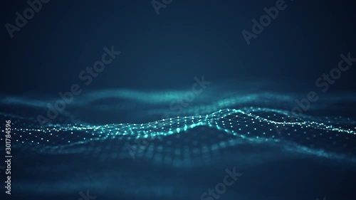  Technology digital wave background concept.Beautiful motion waving dots texture with glowing defocused particles. Cyber or technology background.