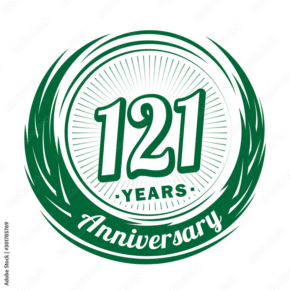 One hundred and twenty-one years anniversary celebration logotype. 121st anniversary logo. Vector and illustration.