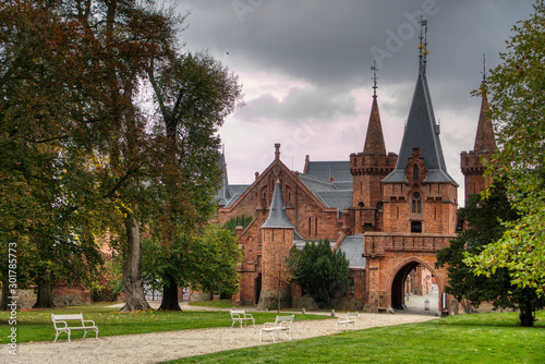 two castle side by side in Hradec nad moravici one red and one bily in autumn colors