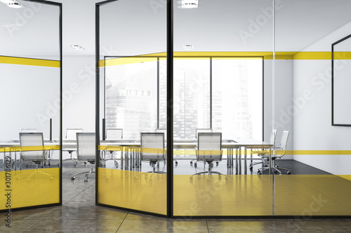 Yellow and glass meeting room interior