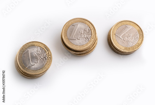 Euro coins, the official currency of 19 of the 28 member states of the EU